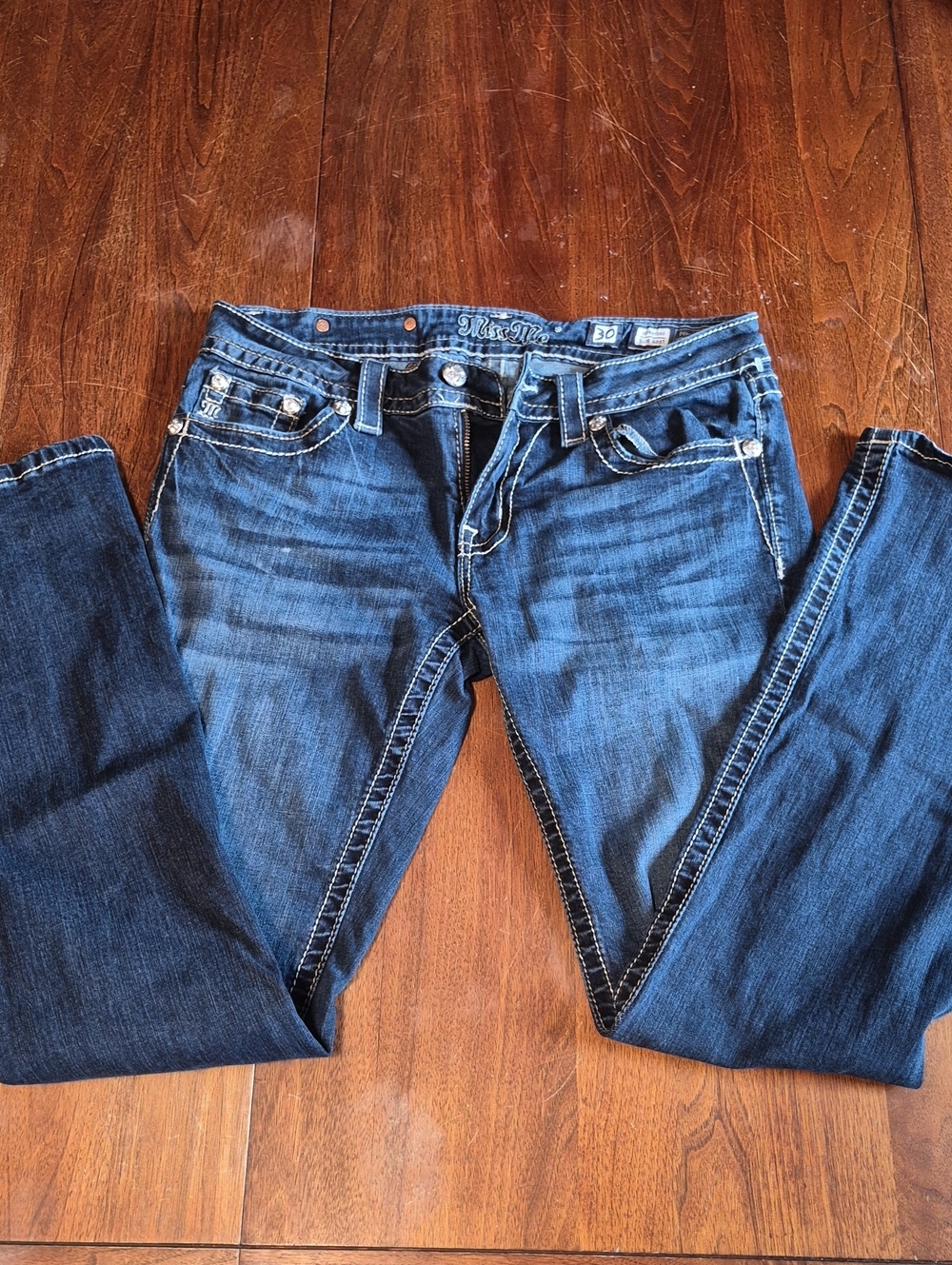 Miss Me Dark Blue Slim Boot Jeans with Contrast Stitching